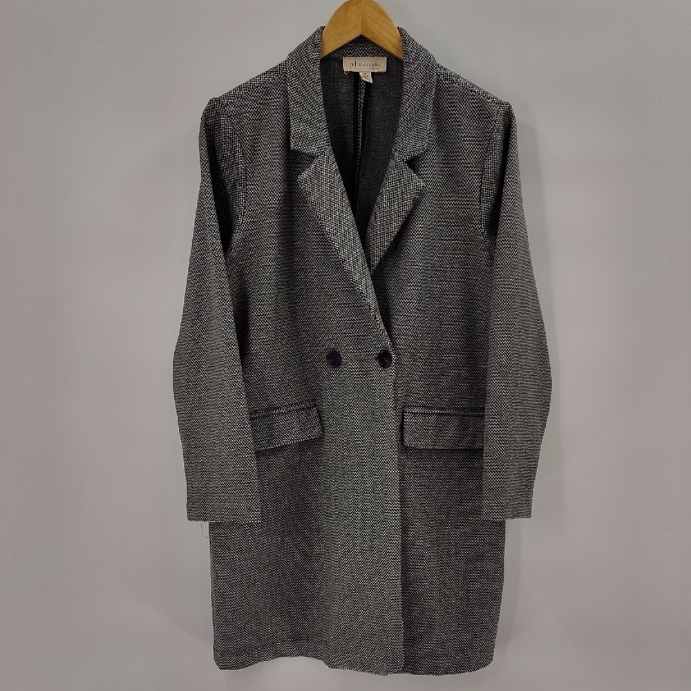 Philosophy Long Blazer Jacket Size Large Black Gray Long Sleeve Button Closure